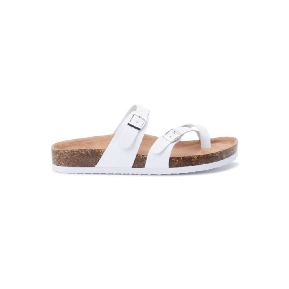 Women’s Comfort Sandals NEW White by Time And Tru Double Buckle Cork Footbed - Picture 3 of 12